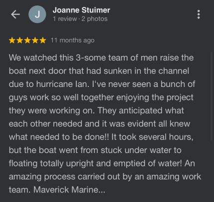 5-star review Maverick Marine Services LLC